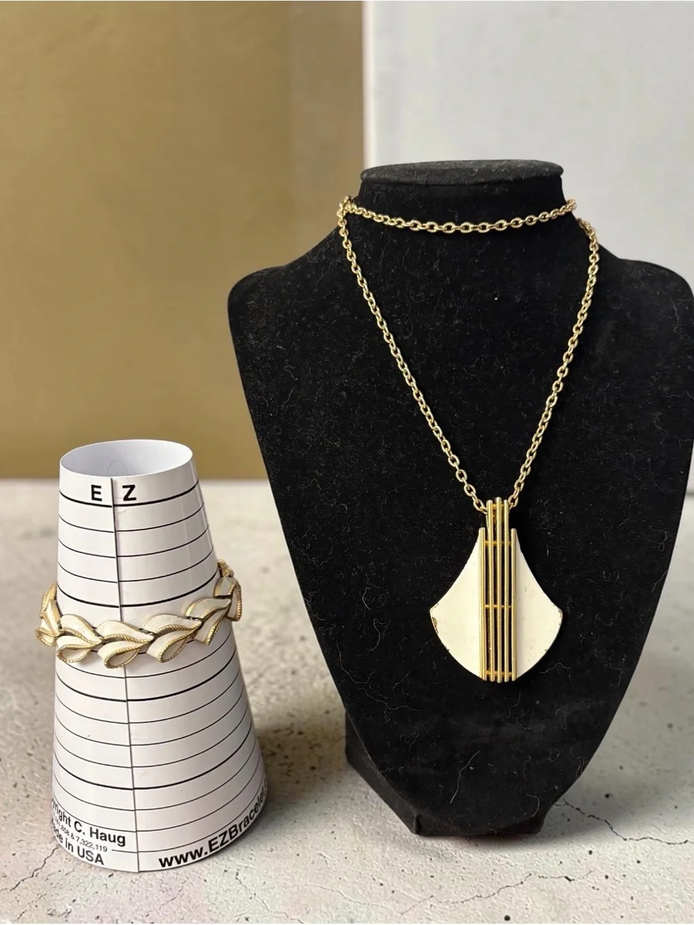 Vintage Crown Trifari White Enamel Necklace Bracelet Set
